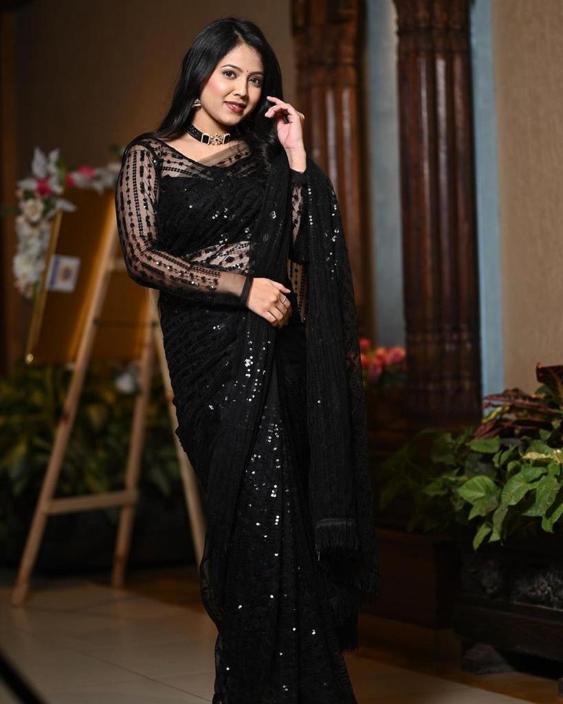 Beautiful Designer Pure Heavy Mono Net Sequins Saree