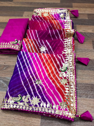 Beautiful Designer Pure Georgette Lereiya Jaipruri Hand Work Sequins Saree