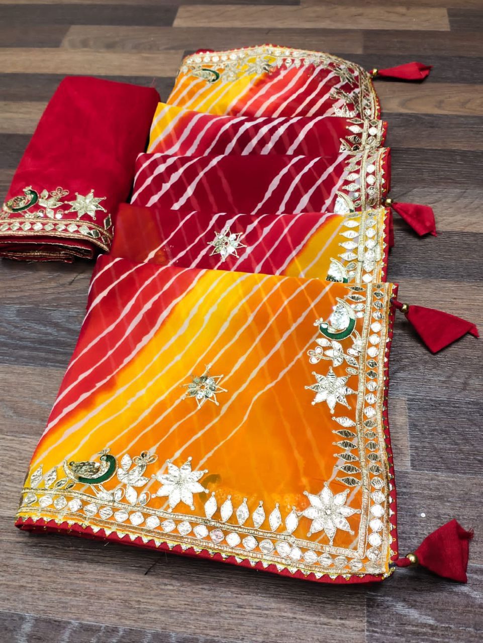 Beautiful Designer Pure Georgette Lereiya Jaipruri Hand Work Sequins Saree