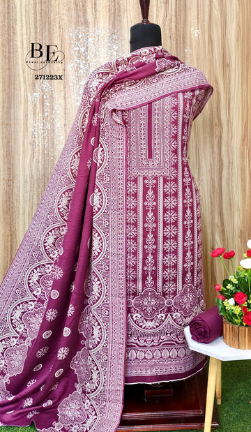 Winter Pashmina Print With Sarvoski Neck Salwar Suit