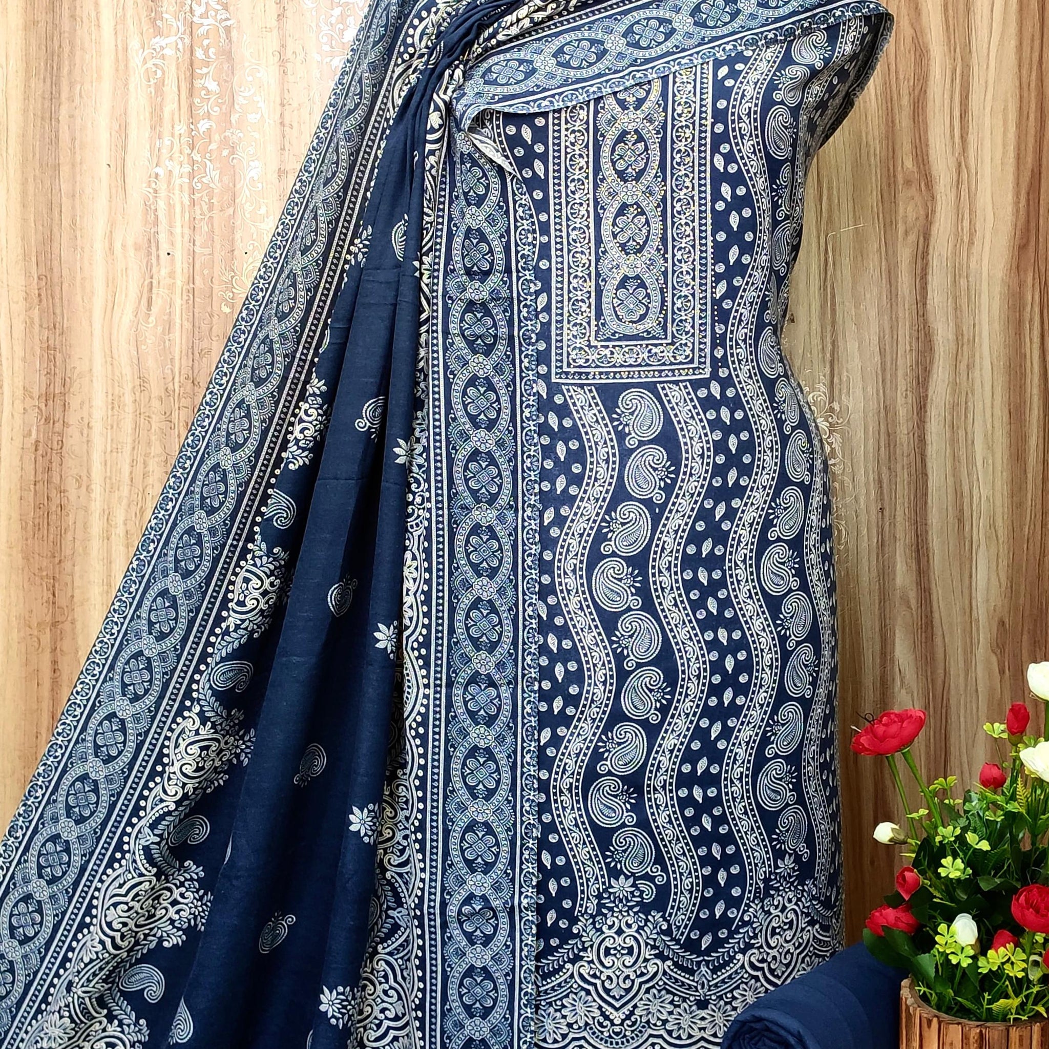 Winter Pashmina Print With Sarvoski Neck Salwar Suit