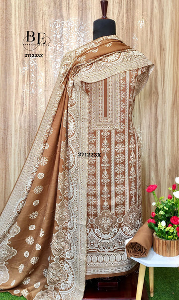 Winter Pashmina Print With Sarvoski Neck Salwar Suit