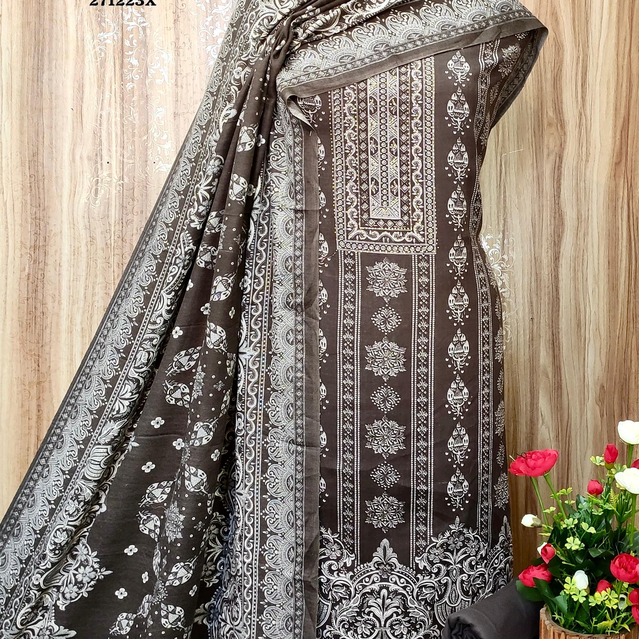 Winter Pashmina Print With Sarvoski Neck Salwar Suit