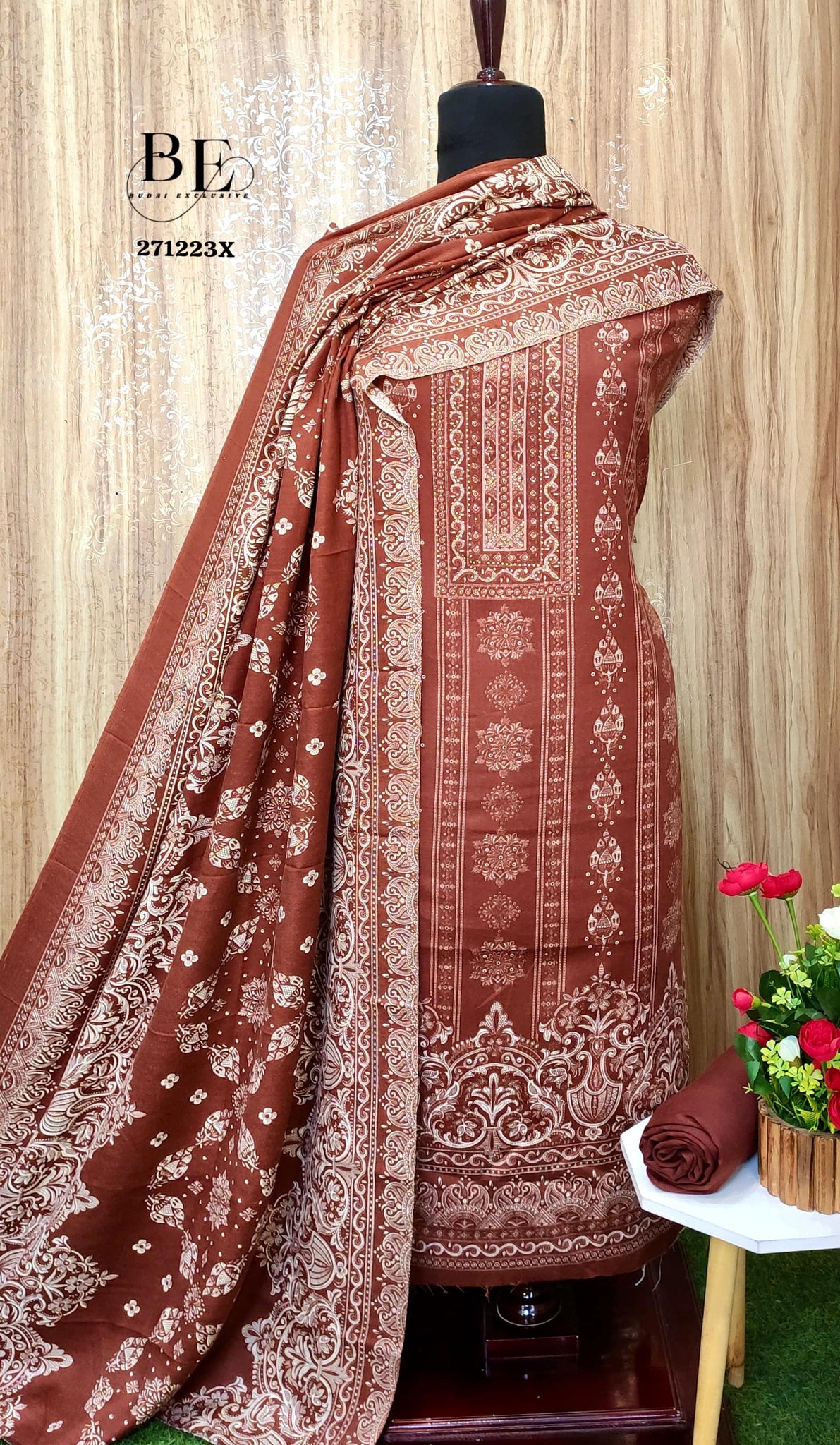 Winter Pashmina Print With Sarvoski Neck Salwar Suit