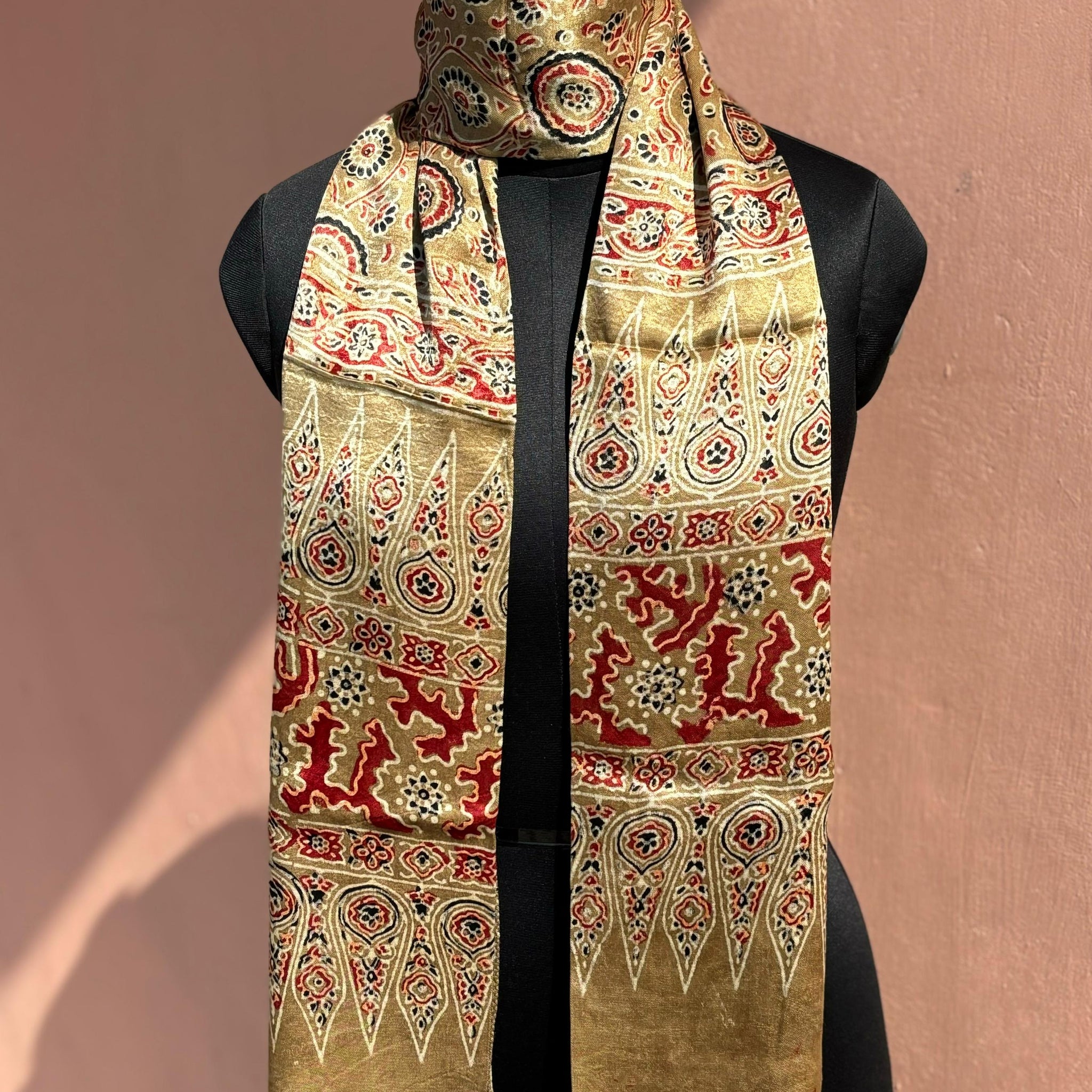 Beautiful Designer Mashru Silk Ajarakh Print Unisex Stole Dupptta