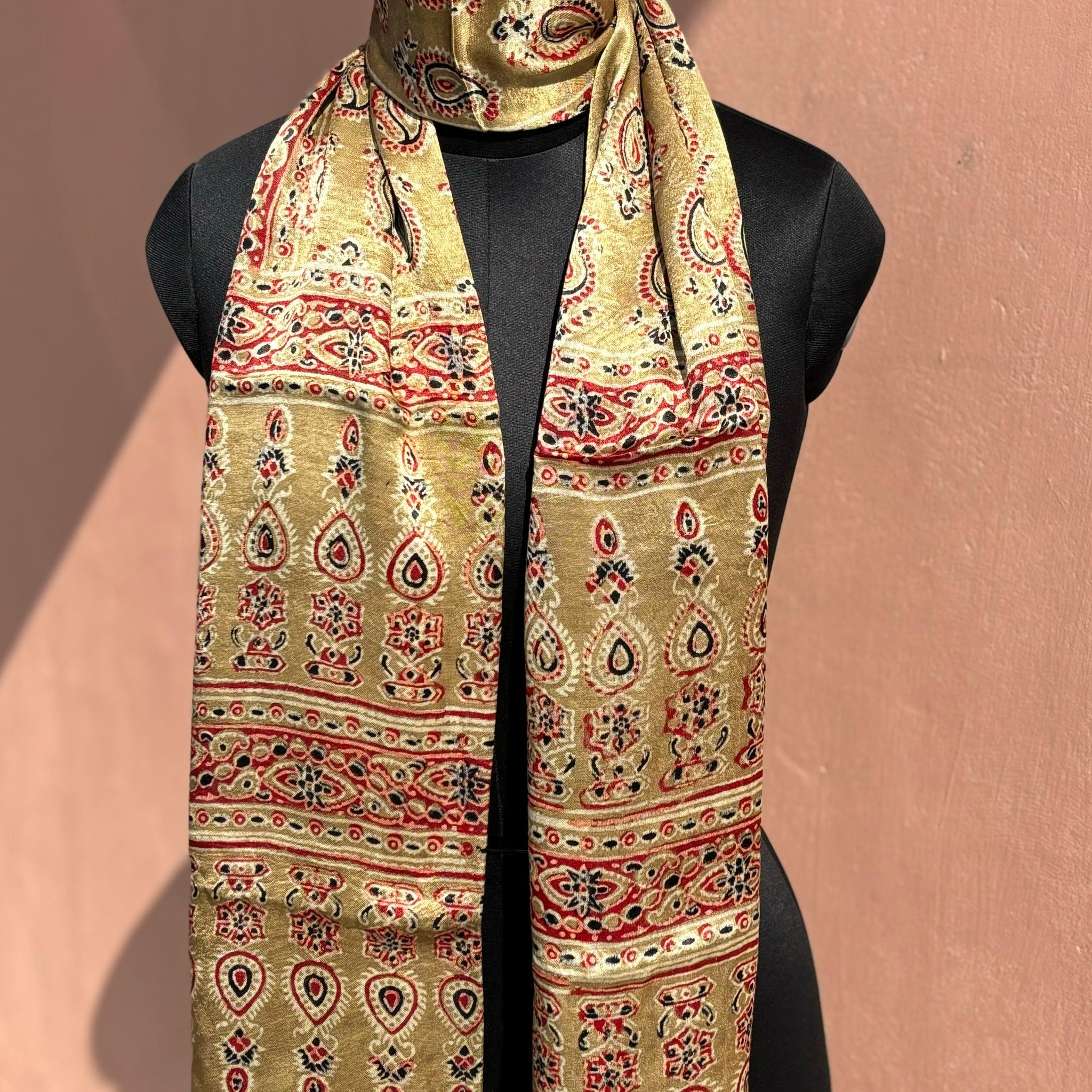 Beautiful Designer Mashru Silk Ajarakh Print Unisex Stole Dupptta