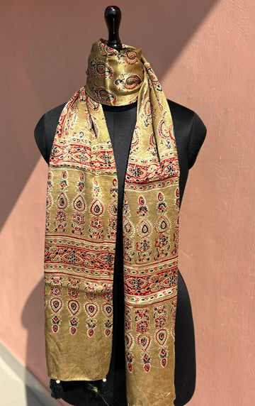 Beautiful Designer Mashru Silk Ajarakh Print Unisex Stole Dupptta