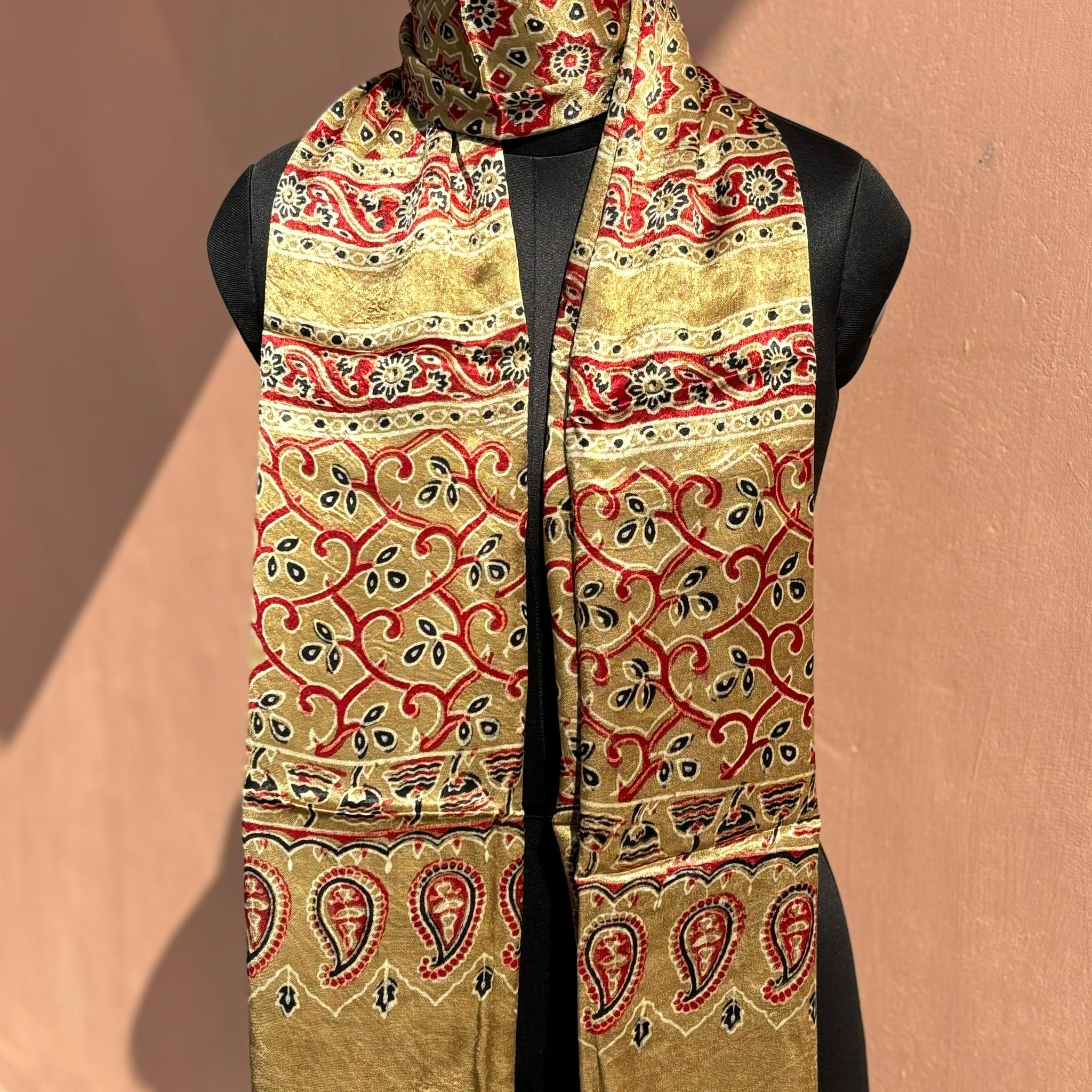 Beautiful Designer Mashru Silk Ajarakh Print Unisex Stole Dupptta