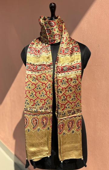 Beautiful Designer Mashru Silk Ajarakh Print Unisex Stole Dupptta