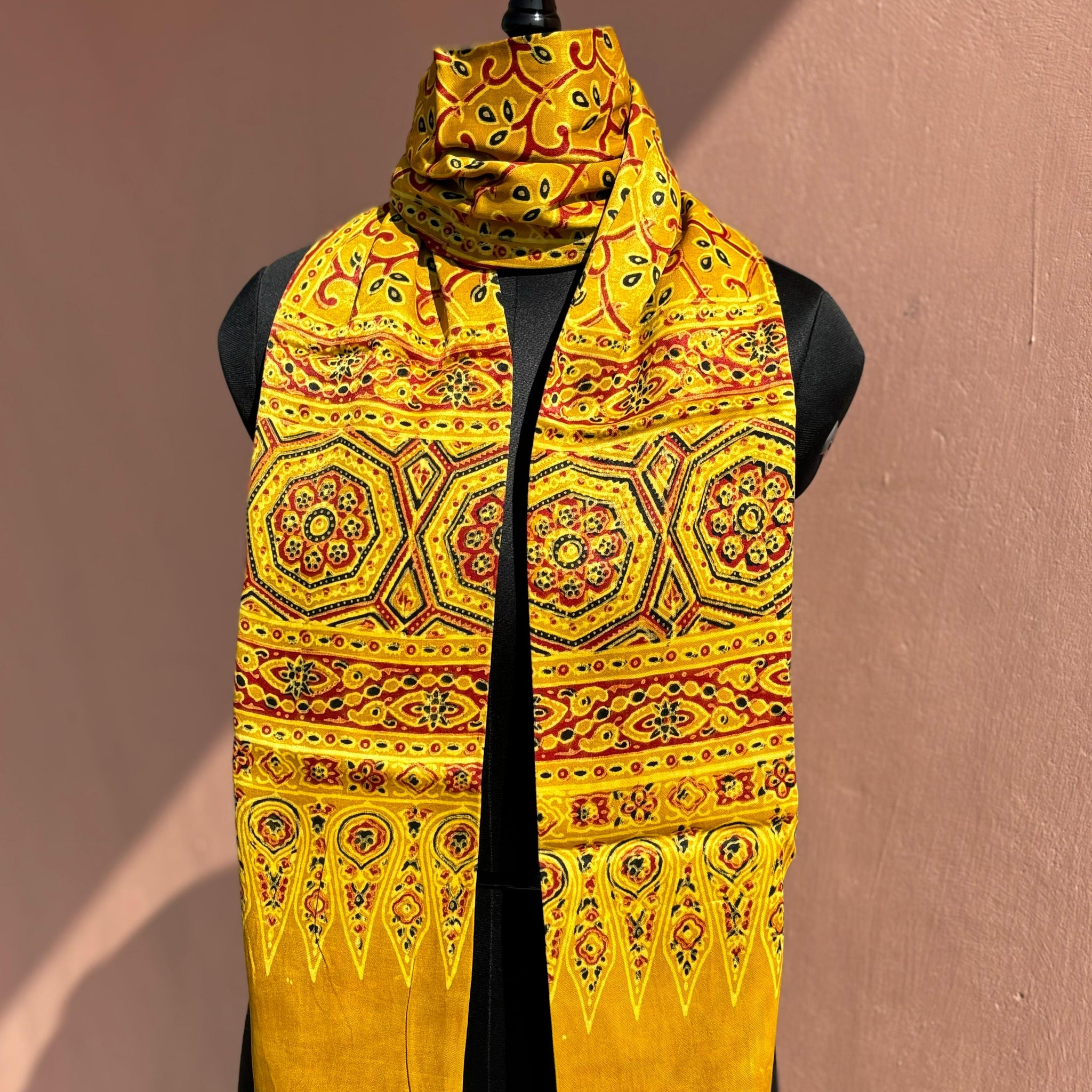 Beautiful Designer Mashru Silk Ajarakh Print Unisex Stole Dupptta