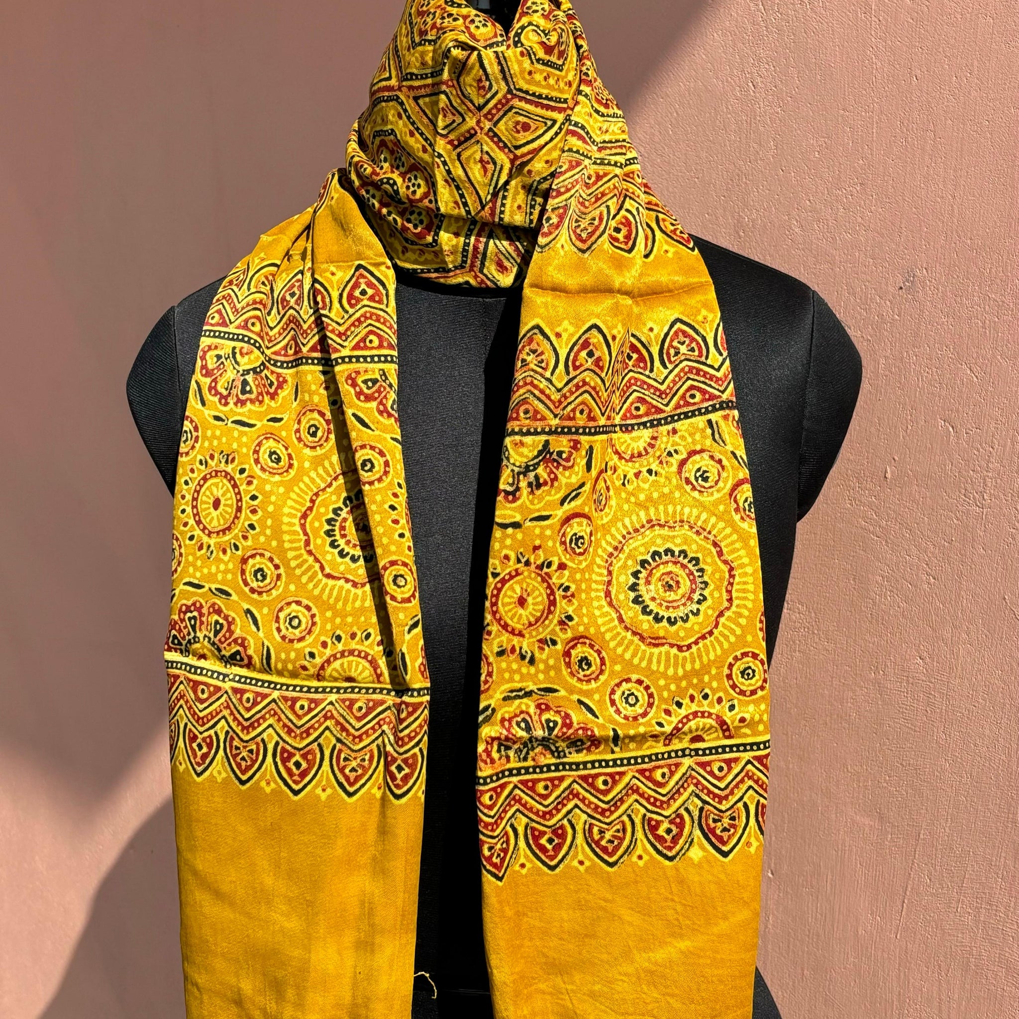 Beautiful Designer Mashru Silk Ajarakh Print Unisex Stole Dupptta