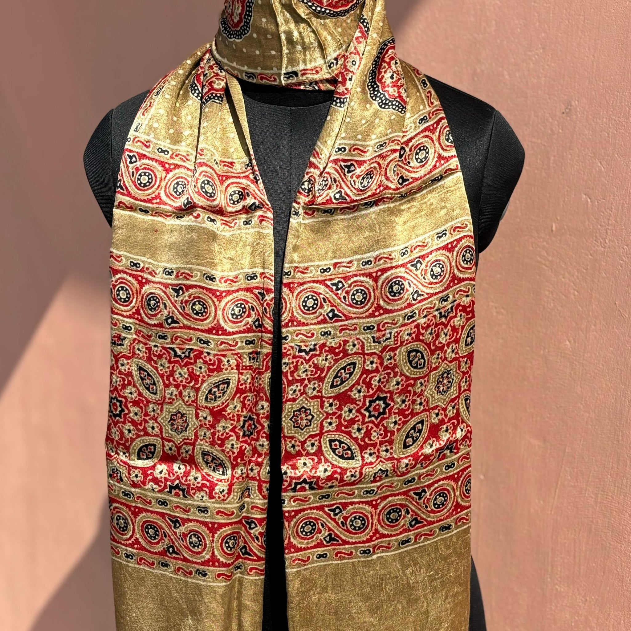 Beautiful Designer Mashru Silk Ajarakh Print Unisex Stole Dupptta