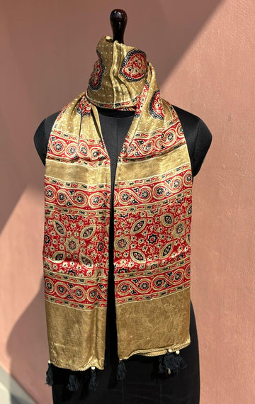 Beautiful Designer Mashru Silk Ajarakh Print Unisex Stole Dupptta