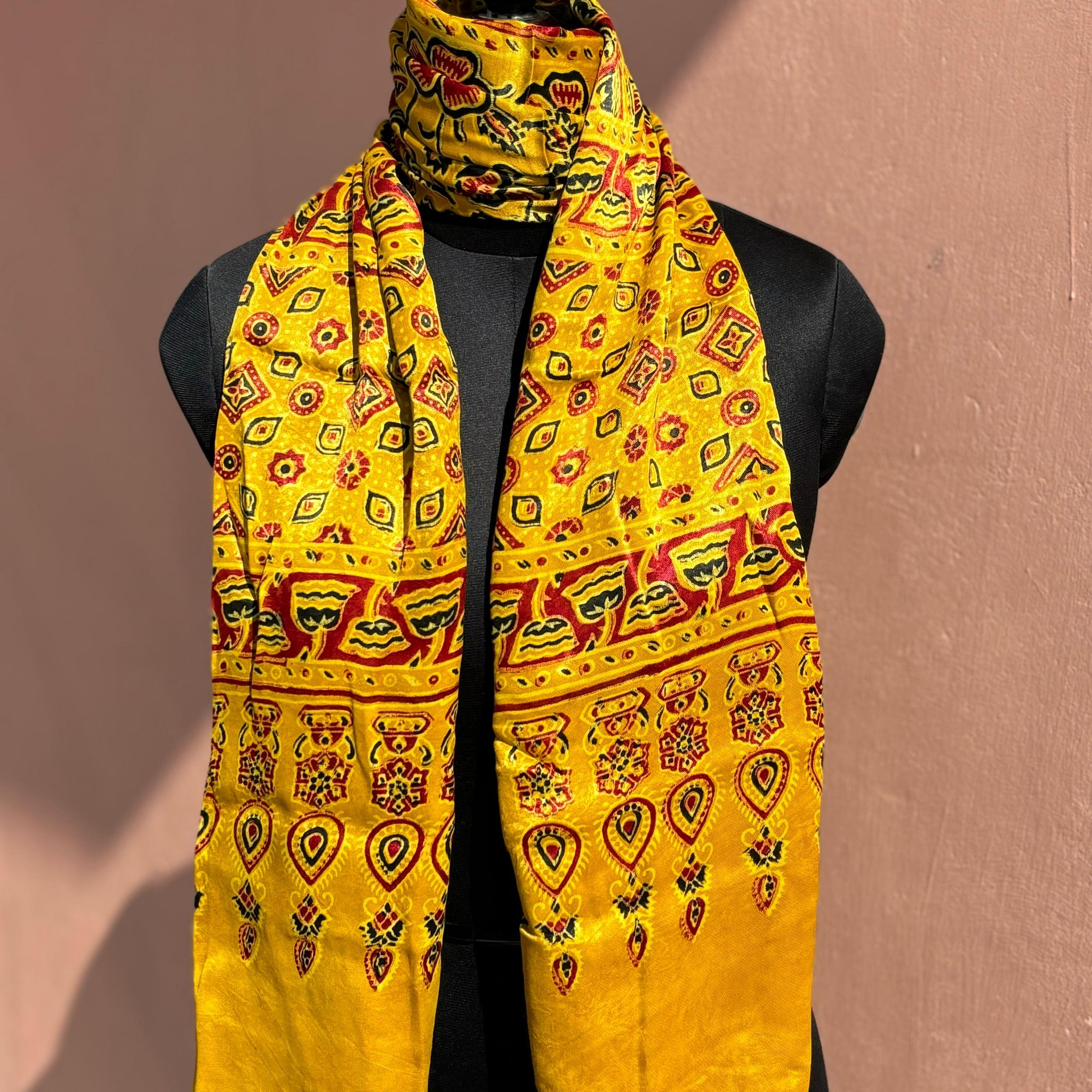 Beautiful Designer Mashru Silk Ajarakh Print Unisex Stole Dupptta