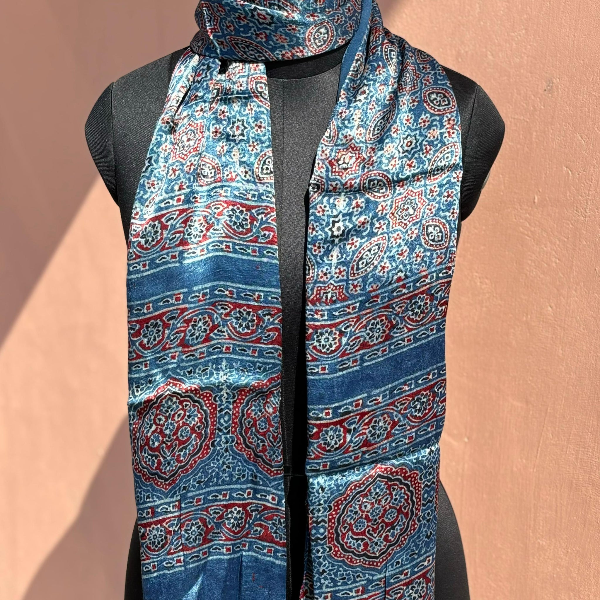 Beautiful Designer Mashru Silk Ajarakh Print Unisex Stole Dupptta