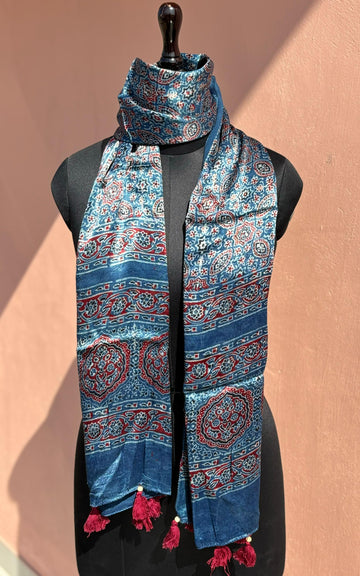 Beautiful Designer Mashru Silk Ajarakh Print Unisex Stole Dupptta