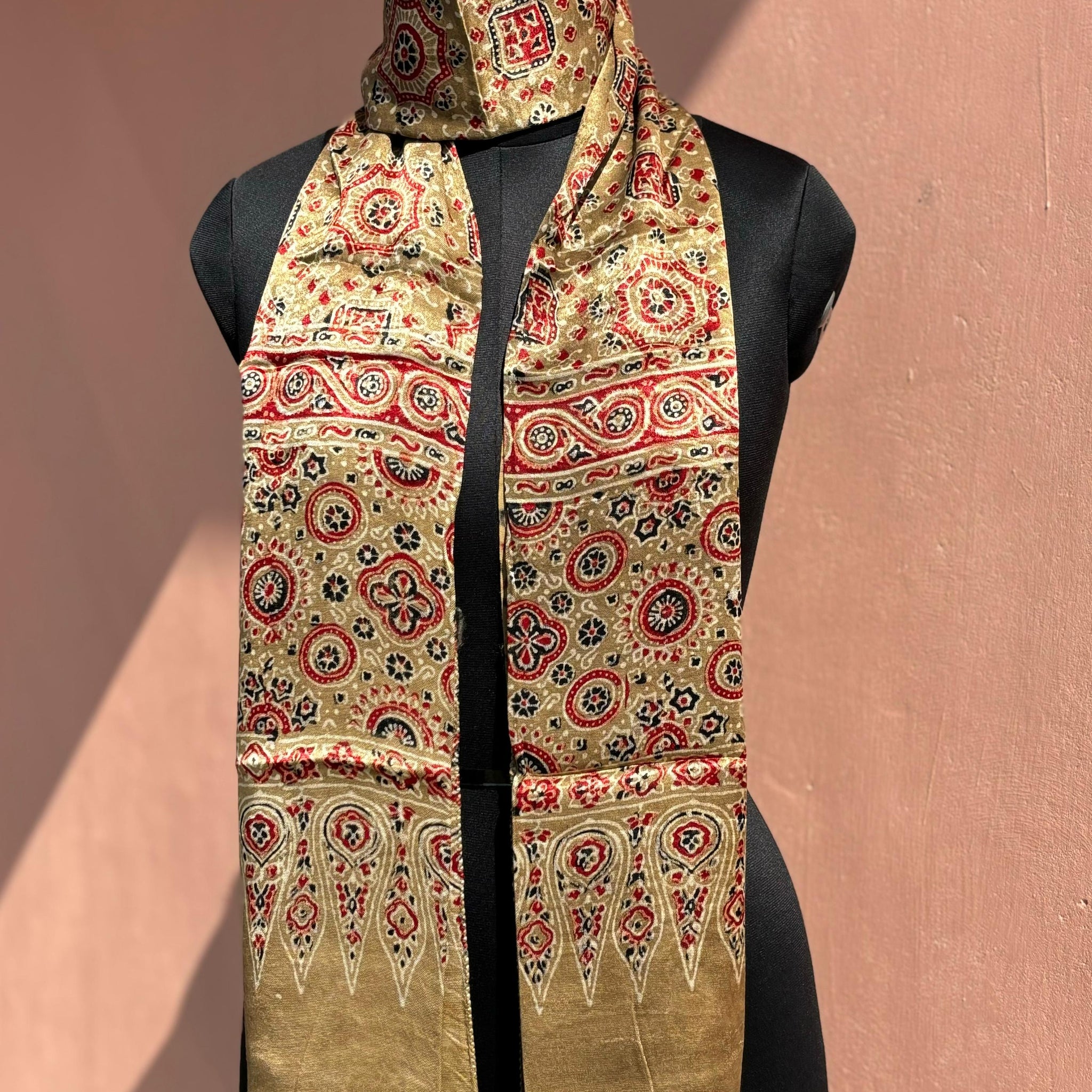 Beautiful Designer Mashru Silk Ajarakh Print Unisex Stole Dupptta