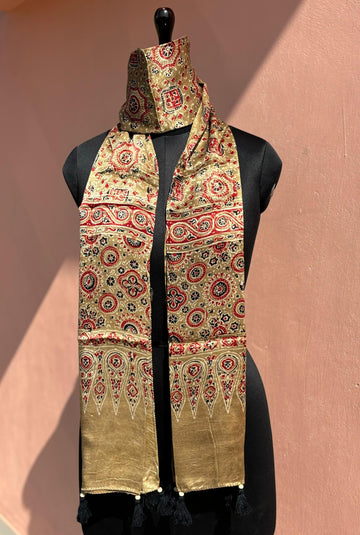 Beautiful Designer Mashru Silk Ajarakh Print Unisex Stole Dupptta