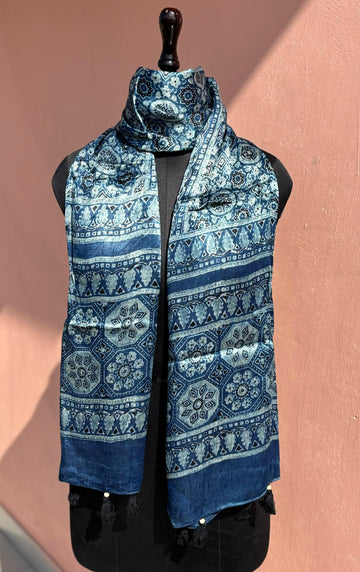 Beautiful Designer Mashru Silk Ajarakh Print Unisex Stole Dupptta