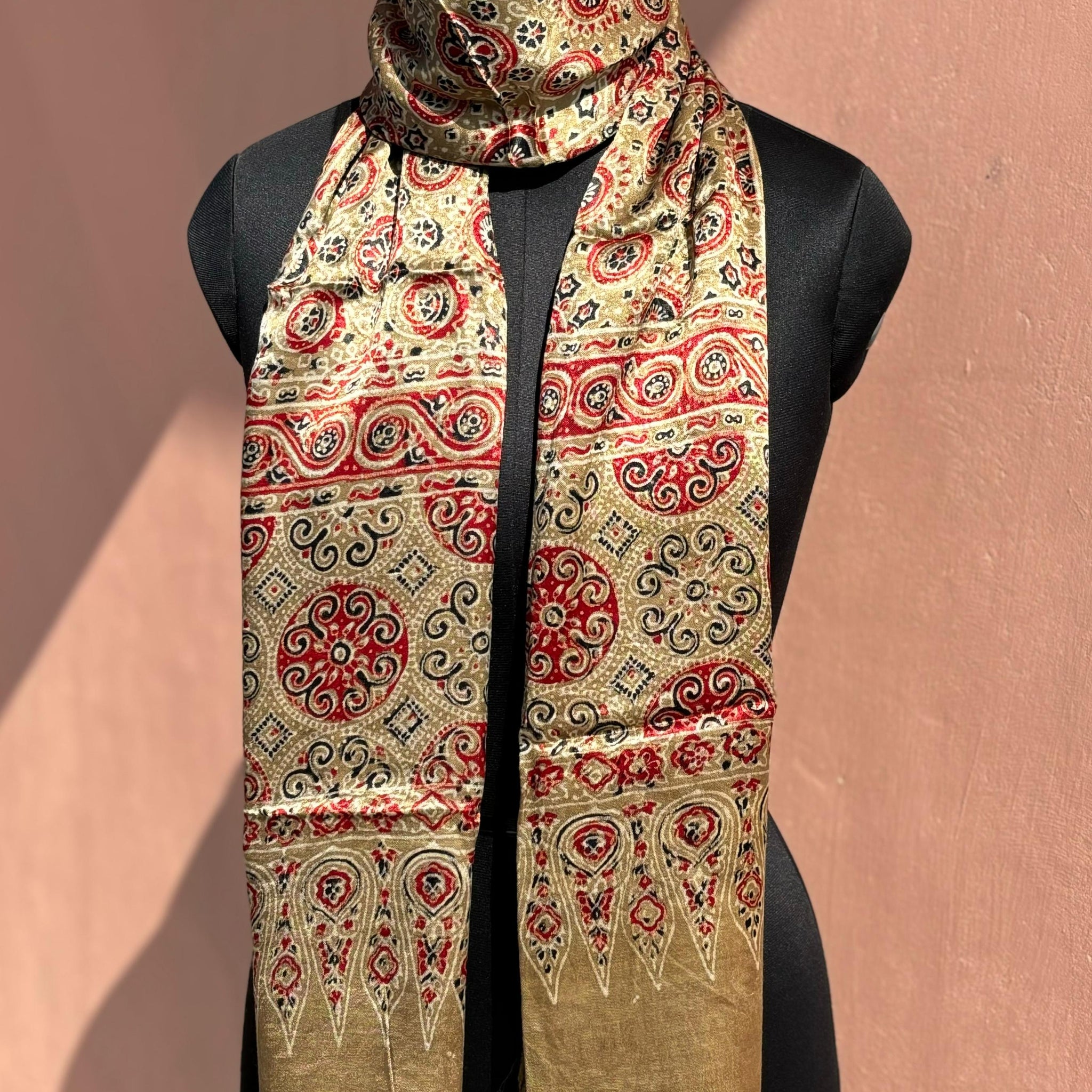 Beautiful Designer Mashru Silk Ajarakh Print Unisex Stole Dupptta