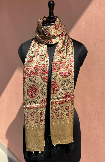 Beautiful Designer Mashru Silk Ajarakh Print Unisex Stole Dupptta