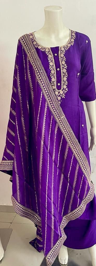 Beautiful Designer Pure Dola Silk Handwork Salwar Suit