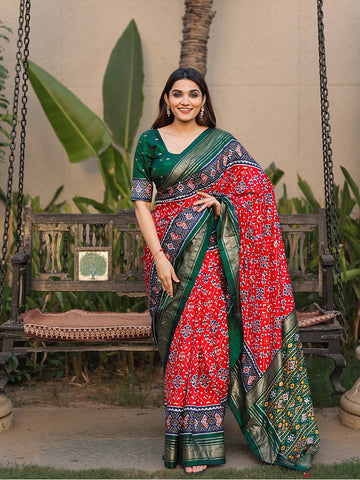 Beautiful Designer Patola With Foil Print Saree