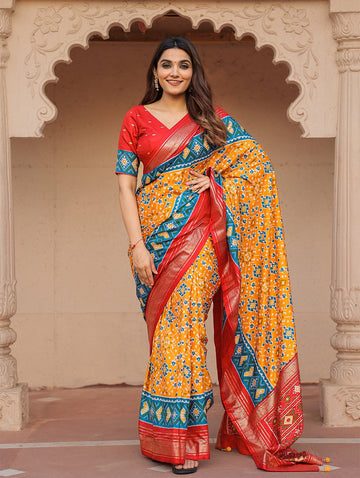 Beautiful Designer Patola With Foil Print Saree