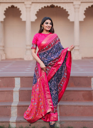 Beautiful Designer Patola With Foil Print Saree