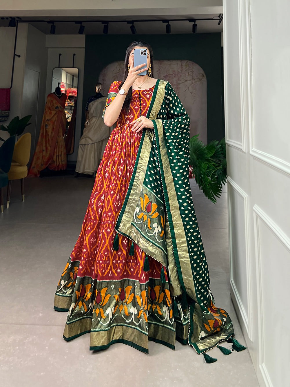 Beautiful Designer Patola Print Gown