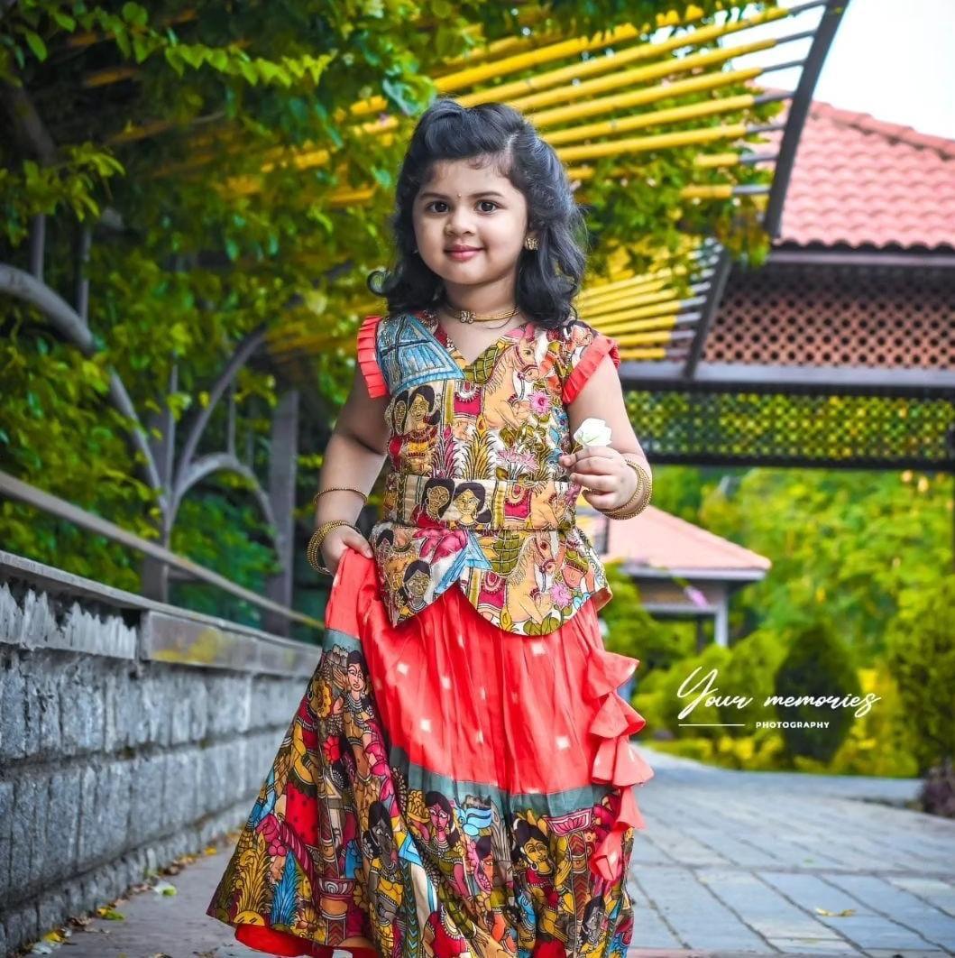 Beautifully Stitched Kalamkari Printed Sequins Kids Dress