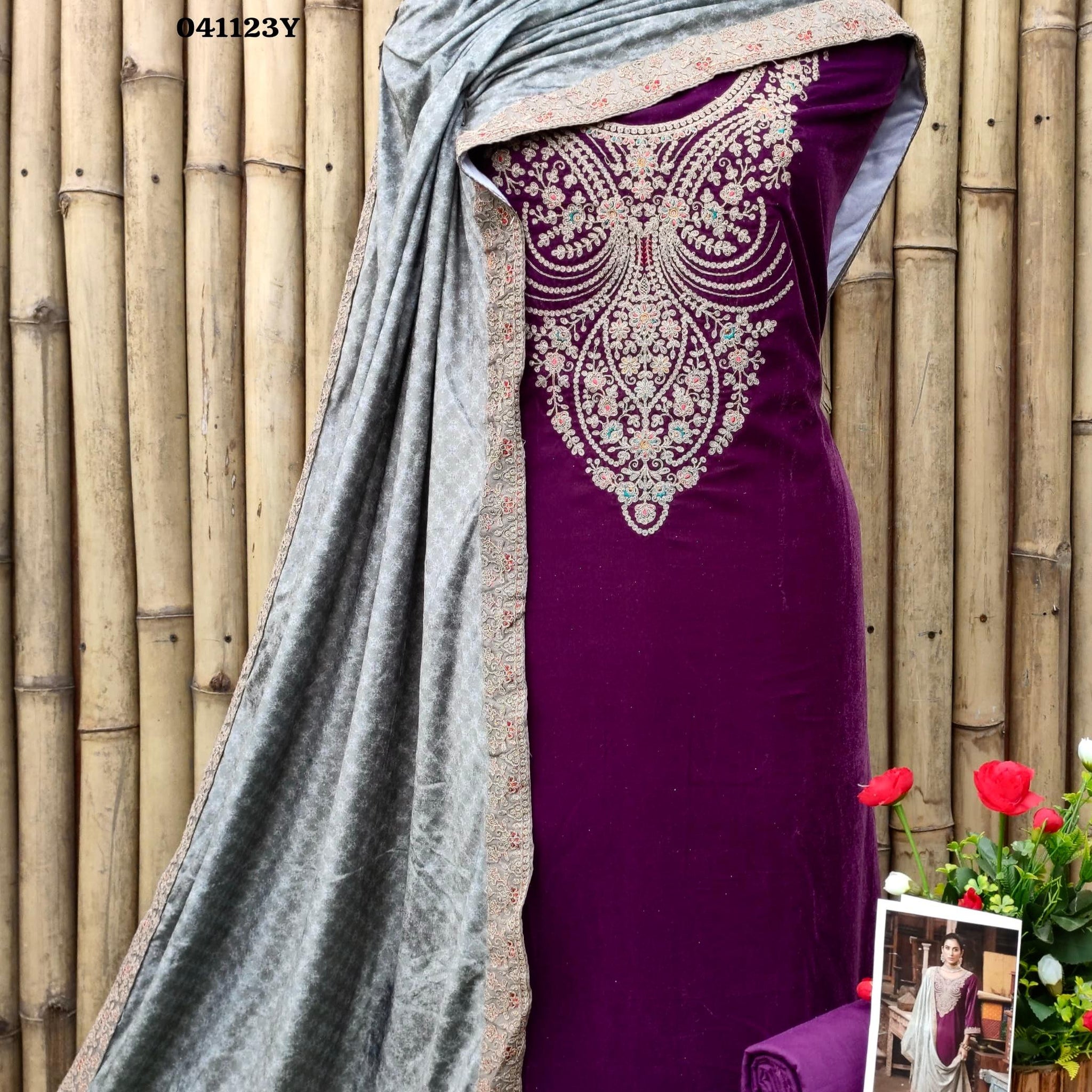 Beautiful Designer Lucknowi Chikankari Velvet Salwar Suit