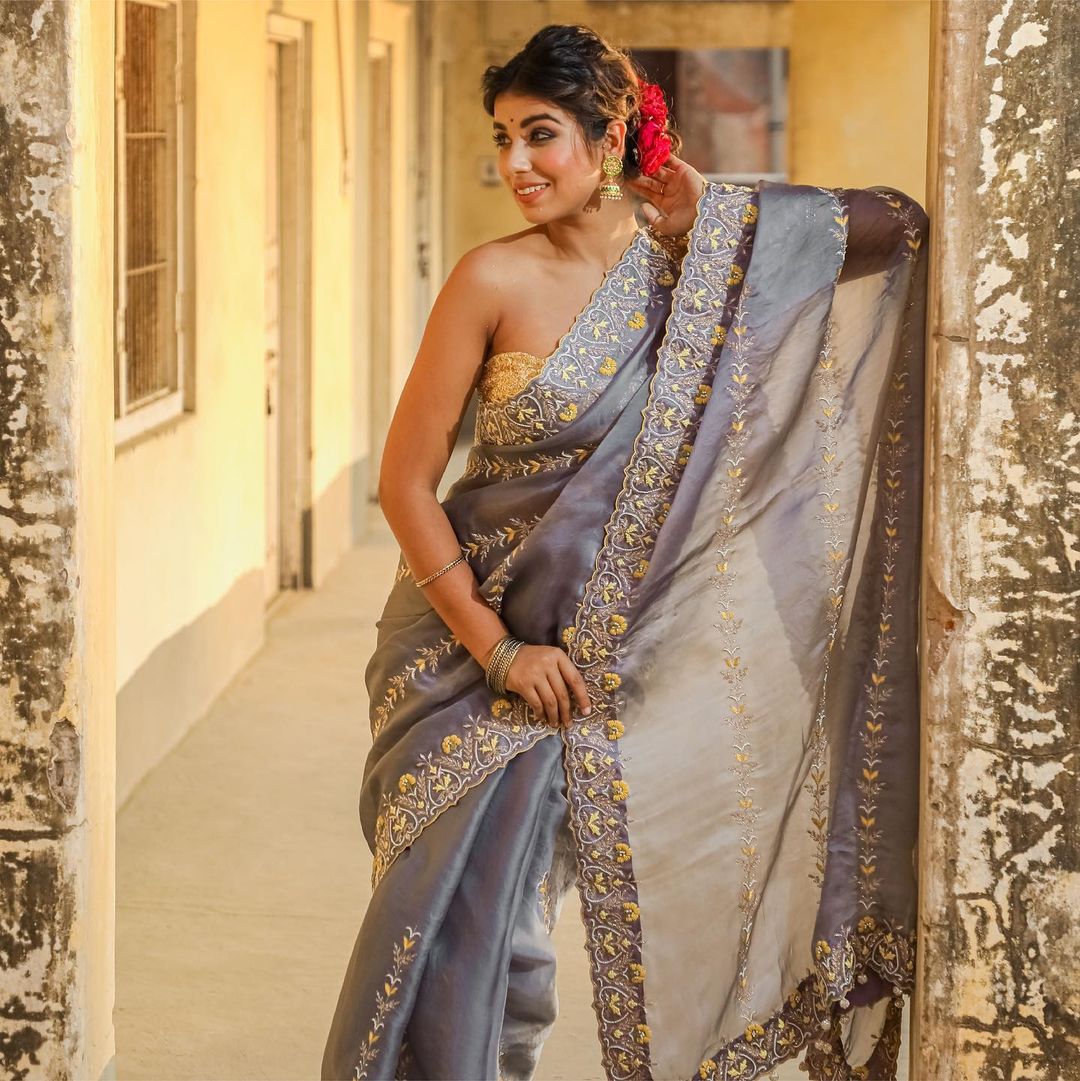 Pure n soft organza saree at Rs.1199/Piece in surat offer by Kajal Creation