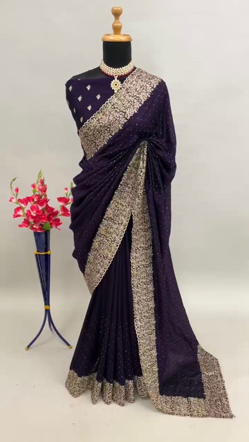 Beautiful Designer Georgette Vichitra Zari Saree