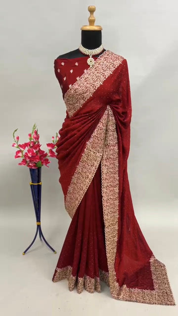 Beautiful Designer Georgette Vichitra Zari Saree