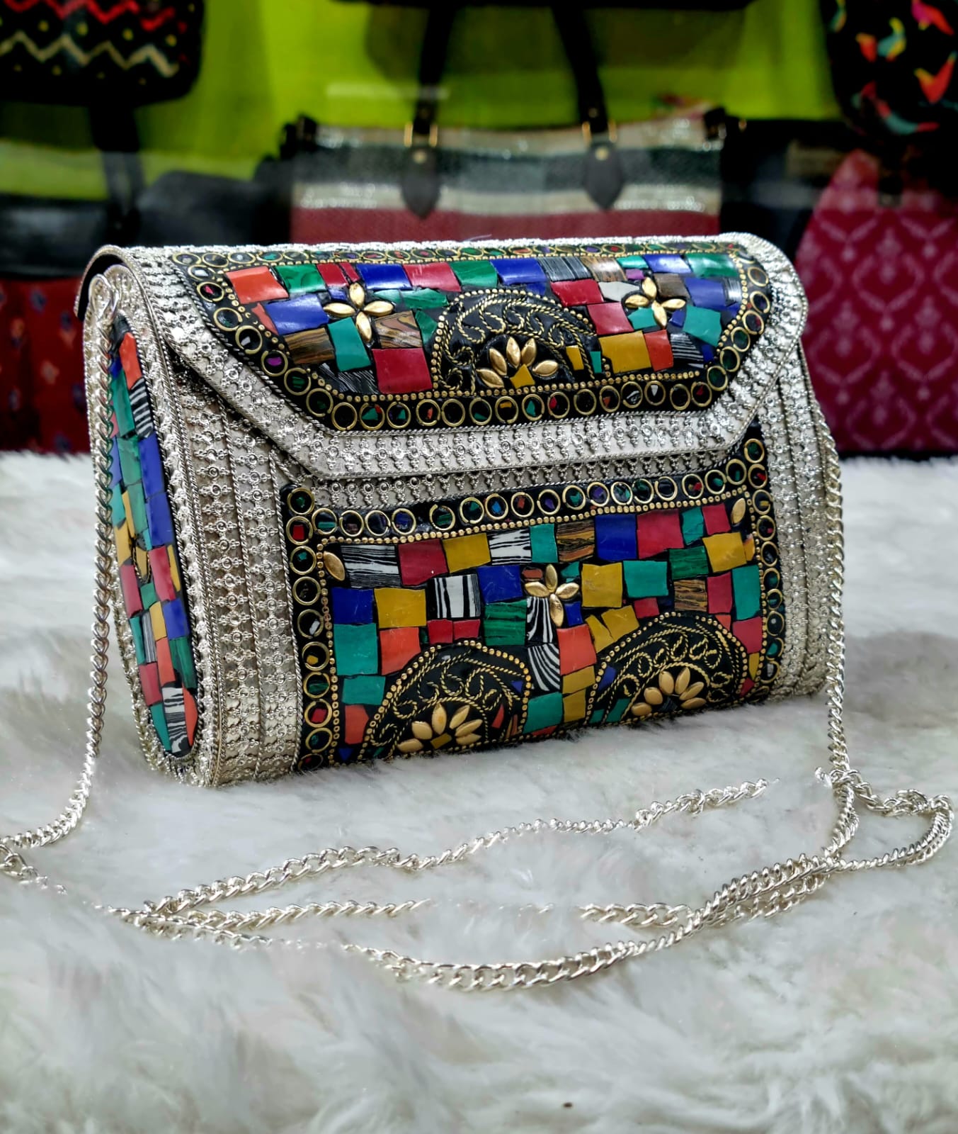 Beautiful Party Wear Metal Box Clutch