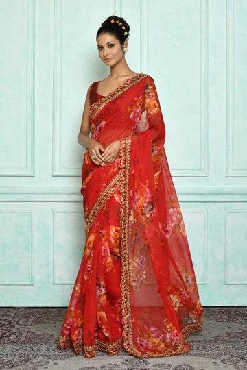 Beautiful Designer Georgette Chiffon Flower Print Saree