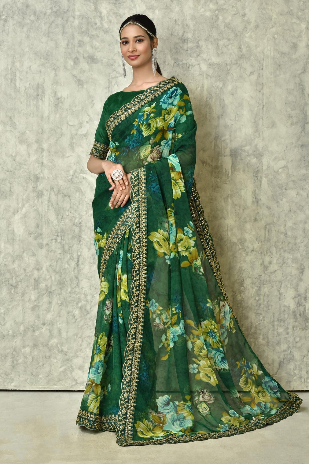 Beautiful Designer Georgette Chiffon Flower Print Saree