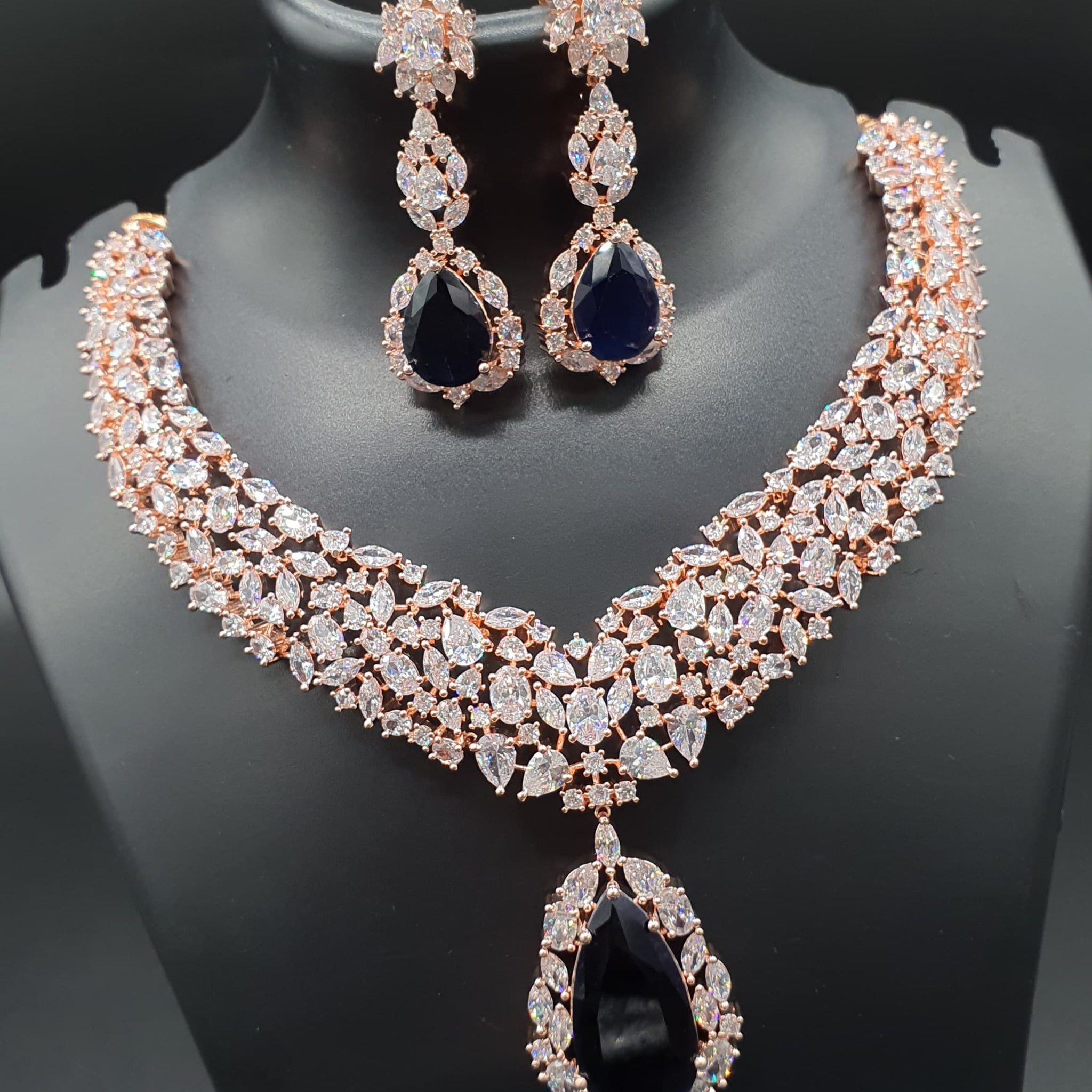 Beautiful American Diamond Antique Stone Necklace with Earrings Jewellery