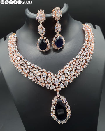 Beautiful American Diamond Antique Stone Necklace with Earrings Jewellery