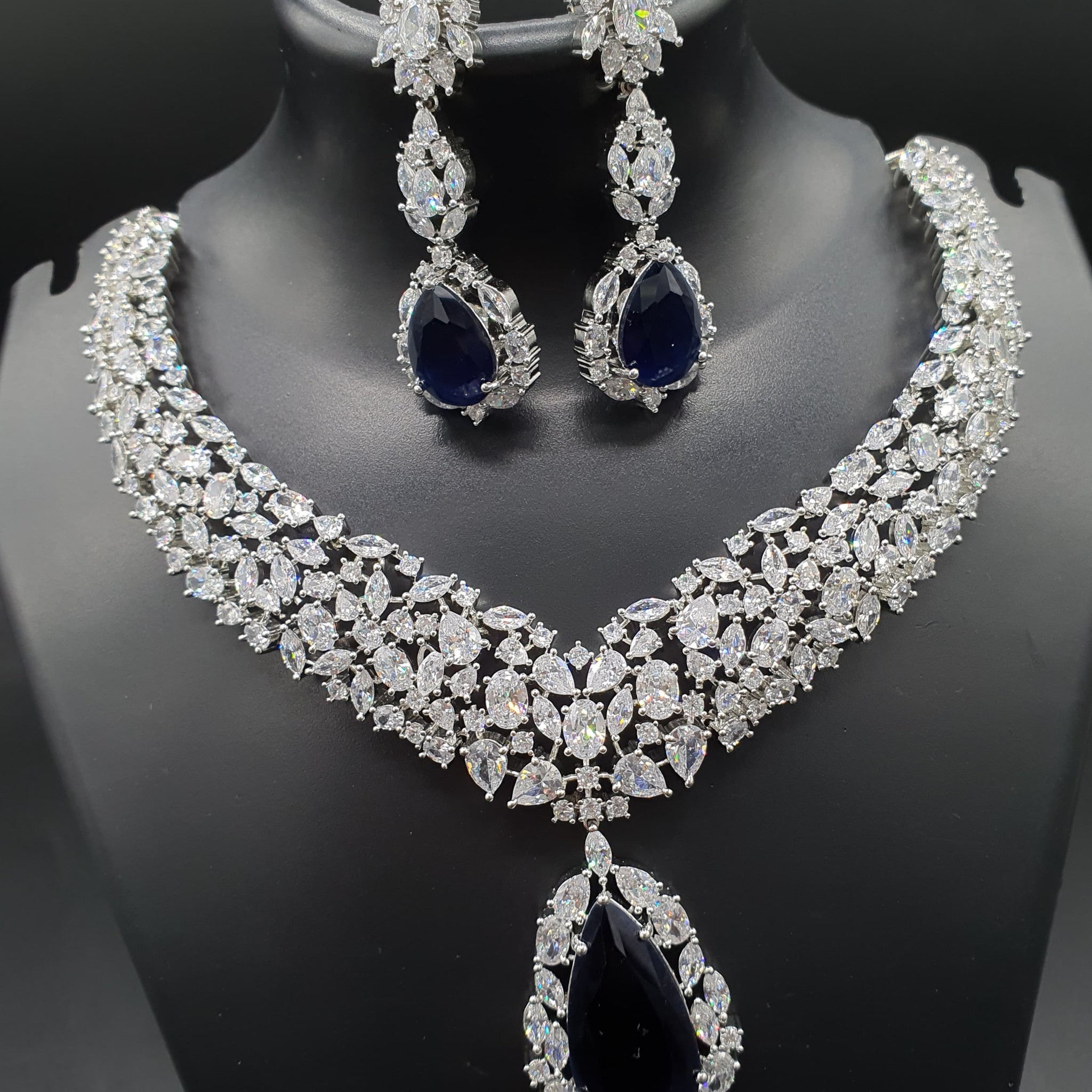 Beautiful American Diamond Antique Stone Necklace with Earrings Jewellery