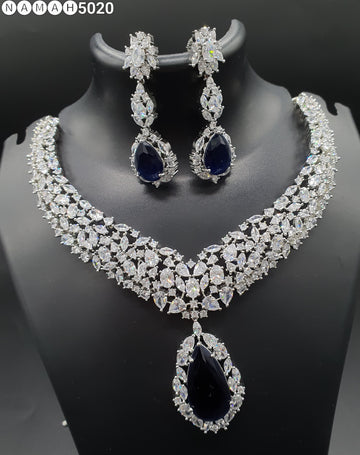 Beautiful American Diamond Antique Stone Necklace with Earrings Jewellery