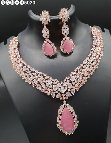 Beautiful American Diamond Antique Stone Necklace with Earrings Jewellery