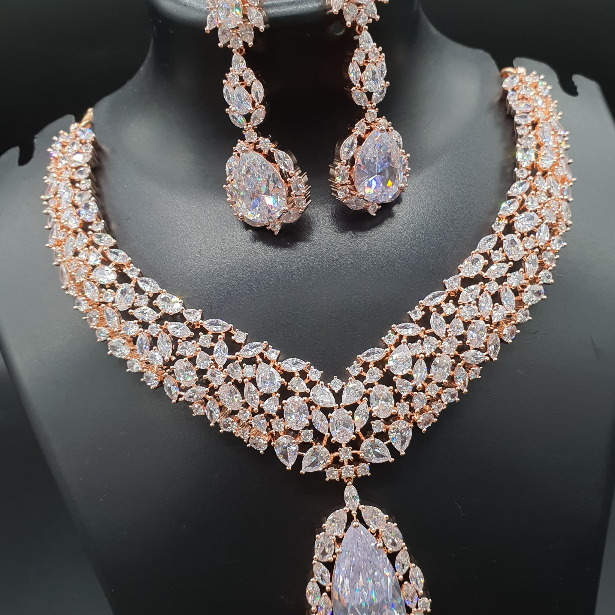 Beautiful American Diamond Antique Stone Necklace with Earrings Jewellery