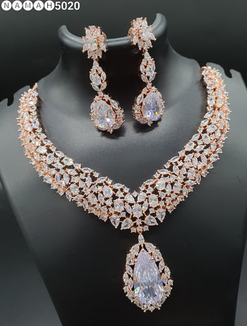 Beautiful American Diamond Antique Stone Necklace with Earrings Jewellery