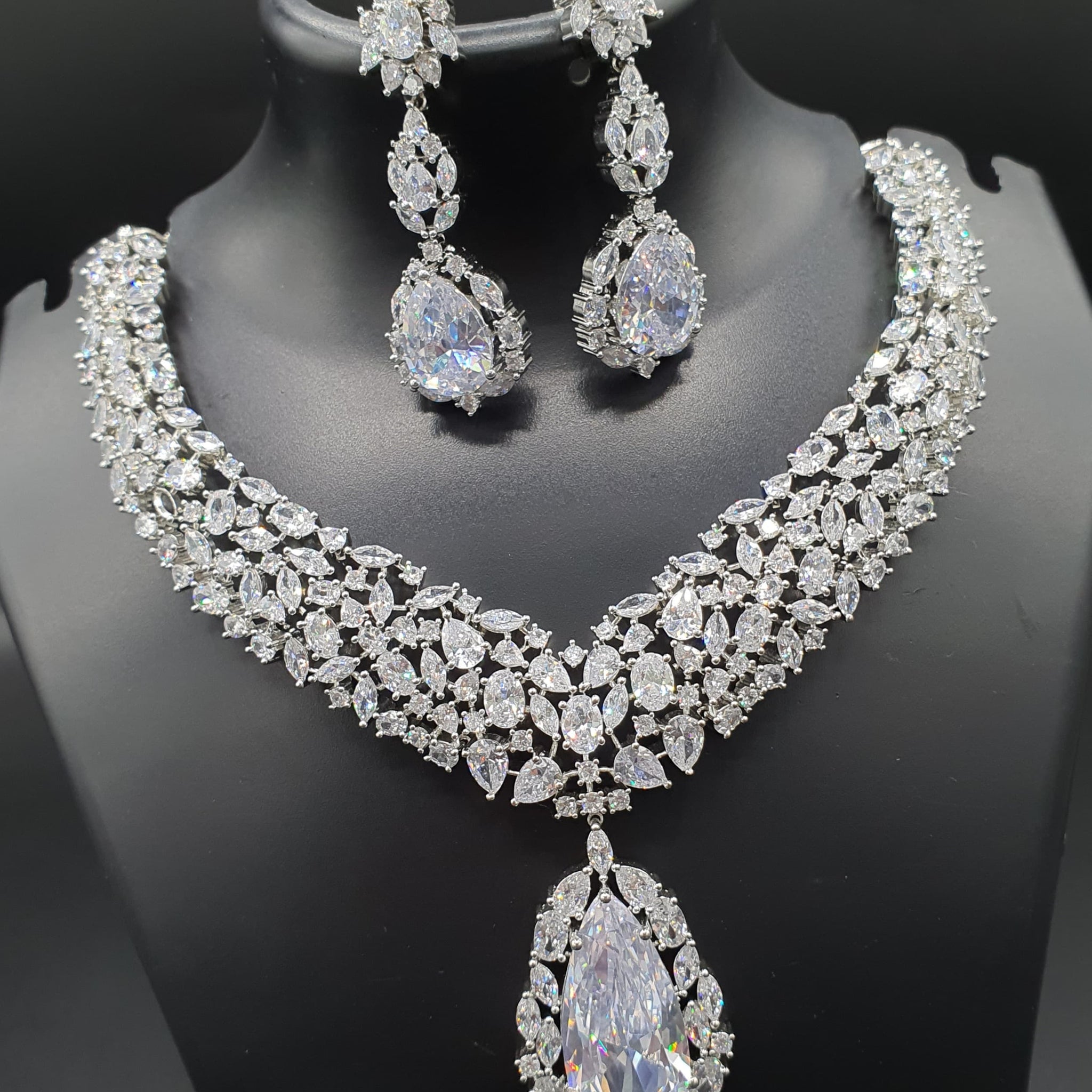 Beautiful American Diamond Antique Stone Necklace with Earrings Jewellery