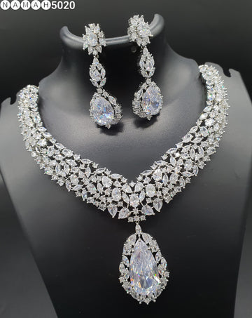 Beautiful American Diamond Antique Stone Necklace with Earrings Jewellery