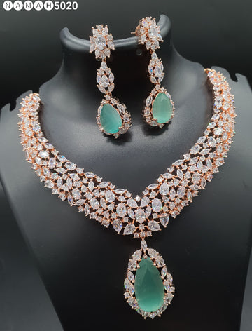 Beautiful American Diamond Antique Stone Necklace with Earrings Jewellery