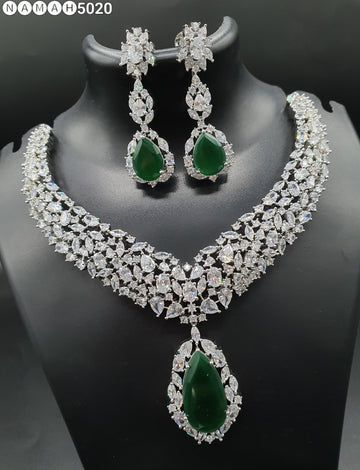 Beautiful American Diamond Antique Stone Necklace with Earrings Jewellery