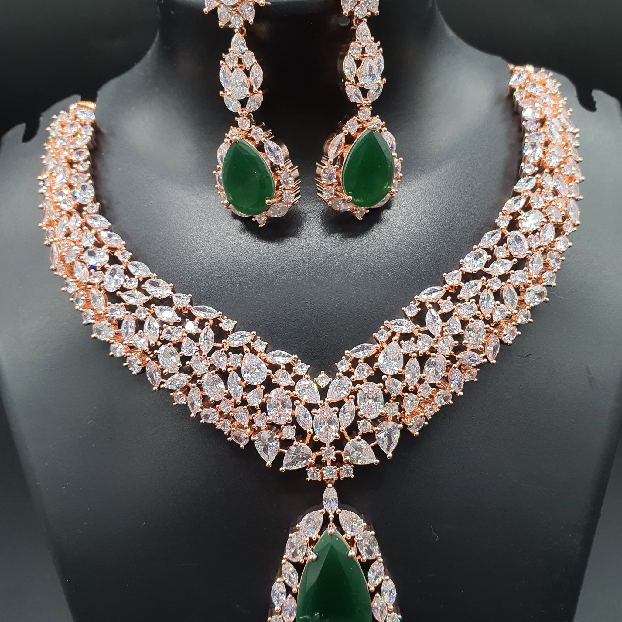 Beautiful American Diamond Antique Stone Necklace with Earrings Jewellery